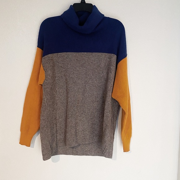 Free People Softly Structured Color Block Sweater blue, gold and gray Wo… - Picture 4 of 5